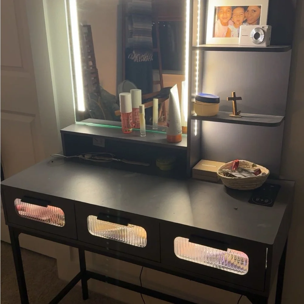 Modern Black Vanity Table with Mirror
